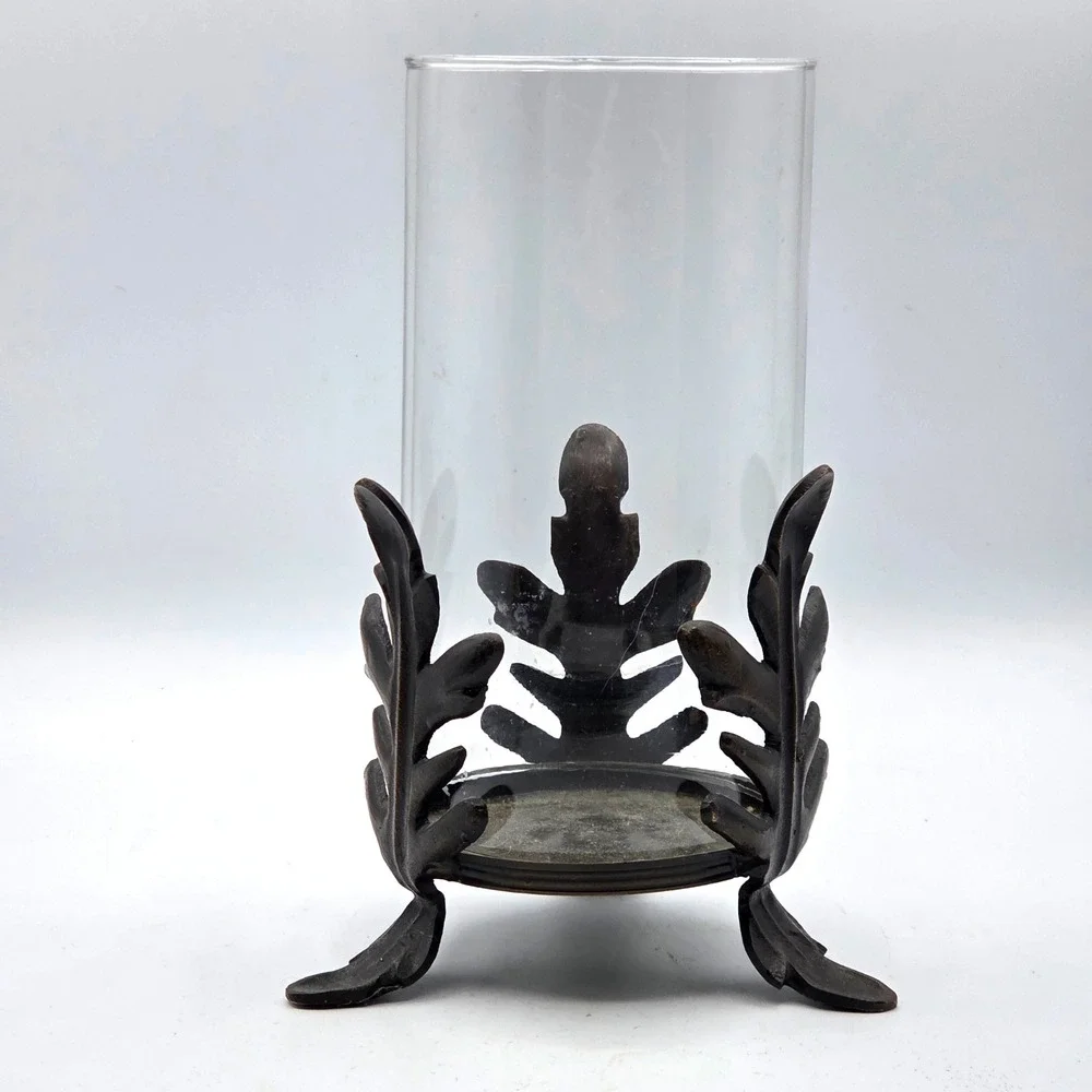 RETRO‎ Pier 1 Hurricane Candle Holder Leaves Iron Base